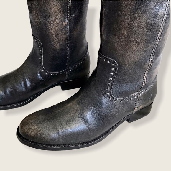 $398 RARE Frye Melissa Rhinestone Button Distressed Vintage Pull On Tall Boots - Picture 8 of 16